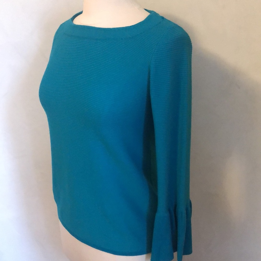 Cyrus Teal lightweight sweater top w/3/4 sleeves & ruffles Size Medium - Picture 5 of 7